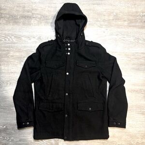 Men’s Hooded Black Rivet Wool Jacket Men’s Large